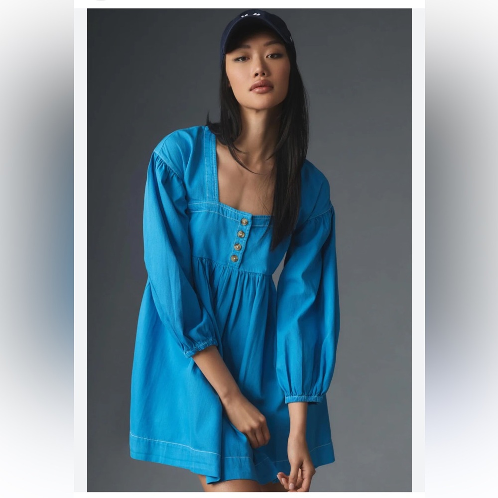 Anthropologie Long-Sleeve Denim Babydoll Mini Dress size small